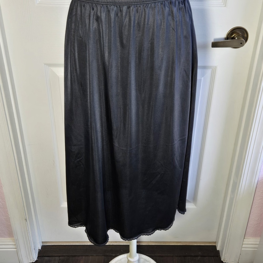 Vintage Black Half Slip Size L Side Slit Nylon Made In USA Lingerie Pin-Up Retro
